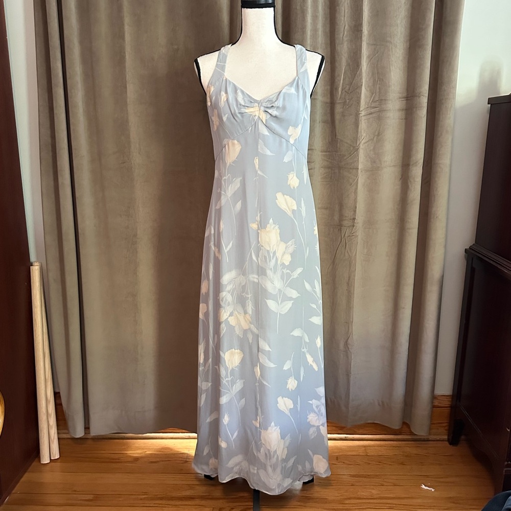 Vintage J. Peterman 100% Silk Light Blue Floral Maxi Dress